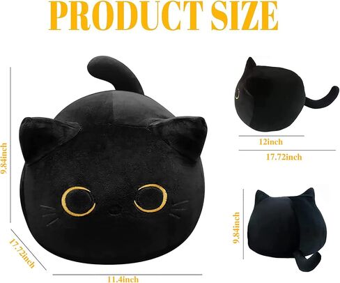 Soft Black Cat Plush Toy Pillow - Stuffed Animal for Kids, Boys & Girls Gifts in Saudi Arabia