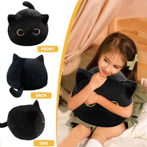 Soft Black Cat Plush Toy Pillow - Stuffed Animal for Kids, Boys & Girls Gifts in Saudi Arabia