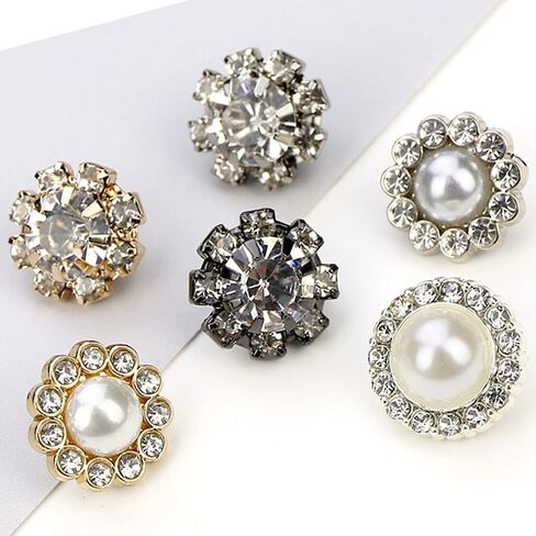 Craftisum Silver Decorative Rhinestone Faux Pearl Sewing Shank Buttons 20 Pcs - 12.5mm, 1/2" in Saudi Arabia