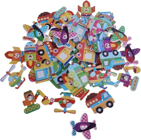 100pcs Cartoon Wooden Buttons Decorative Buttons for with 2 Holes for DIY Sewing Crafts Knitting Baby Clothes - Mixed Transportation in Saudi Arabia