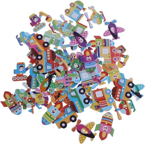 100pcs Cartoon Wooden Buttons Decorative Buttons for with 2 Holes for DIY Sewing Crafts Knitting Baby Clothes - Mixed Transportation in Saudi Arabia