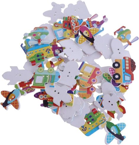100pcs Cartoon Wooden Buttons Decorative Buttons for with 2 Holes for DIY Sewing Crafts Knitting Baby Clothes - Mixed Transportation in Saudi Arabia