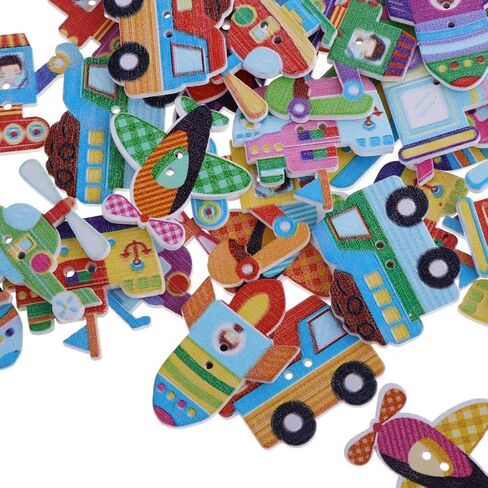 100pcs Cartoon Wooden Buttons Decorative Buttons for with 2 Holes for DIY Sewing Crafts Knitting Baby Clothes - Mixed Transportation in Saudi Arabia