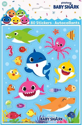 Colorful Baby Shark Sticker Sheets, 8" - 4 Count - Premium Adhesive Party Decorations, Perfect for Kids' Parties and DIY Crafts in Saudi Arabia