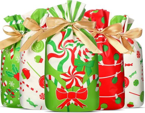 اكياس هدايا بلاستيكية برباط للكريسماس، اكياس حلوى عيد الميلاد، اكياس هدايا للاطفال في عيد الميلاد والوجبات الخفيفة وتغليف هدايا حفلات الكريسماس (40، نمط حلوى) in Saudi Arabia
