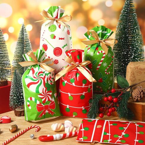اكياس هدايا بلاستيكية برباط للكريسماس، اكياس حلوى عيد الميلاد، اكياس هدايا للاطفال في عيد الميلاد والوجبات الخفيفة وتغليف هدايا حفلات الكريسماس (40، نمط حلوى) in Saudi Arabia