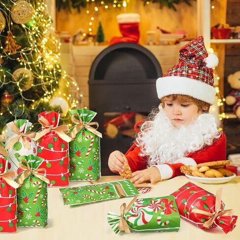 اكياس هدايا بلاستيكية برباط للكريسماس، اكياس حلوى عيد الميلاد، اكياس هدايا للاطفال في عيد الميلاد والوجبات الخفيفة وتغليف هدايا حفلات الكريسماس (40، نمط حلوى) in Saudi Arabia