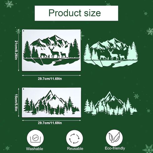 6 Pieces Christmas Stencils, Mountain Stencils for Painting on Wood Fired Template Reusable Nature Deer Tree Stencil for Craft Wall Furniture Decoration in Saudi Arabia