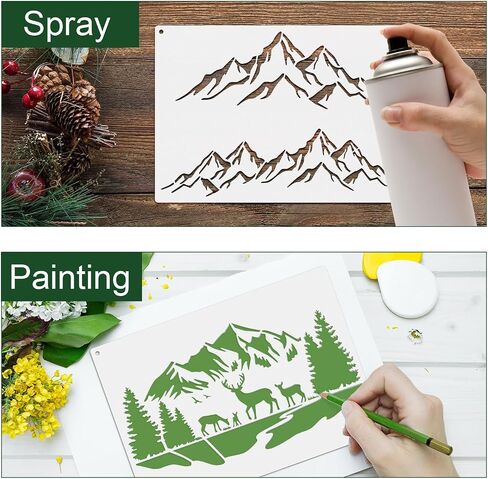 6 Pieces Christmas Stencils, Mountain Stencils for Painting on Wood Fired Template Reusable Nature Deer Tree Stencil for Craft Wall Furniture Decoration in Saudi Arabia