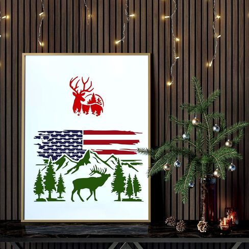6 Pieces Christmas Stencils, Mountain Stencils for Painting on Wood Fired Template Reusable Nature Deer Tree Stencil for Craft Wall Furniture Decoration in Saudi Arabia