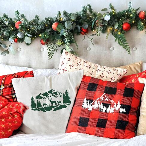 6 Pieces Christmas Stencils, Mountain Stencils for Painting on Wood Fired Template Reusable Nature Deer Tree Stencil for Craft Wall Furniture Decoration in Saudi Arabia