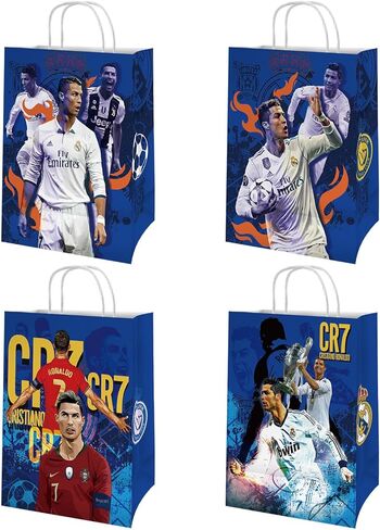 16 قطعة 𝓒𝓻𝓲𝓼𝓽𝓲𝓪𝓷𝓸 𝓡𝓸𝓷𝓪𝓵𝓭𝓸 حقائب هدايا للحفلات كبيرة بمقابض حقائب هدايا ورقية حقائب هدايا لتزيين حفلات أعياد الميلاد وحقائب تسوق وحقائب بضائع لمستلزمات حفلات الأطفال in Kuwait