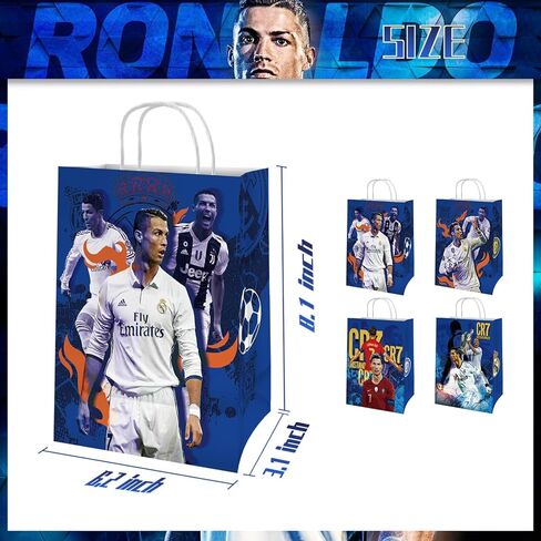 16 قطعة 𝓒𝓻𝓲𝓼𝓽𝓲𝓪𝓷𝓸 𝓡𝓸𝓷𝓪𝓵𝓭𝓸 حقائب هدايا للحفلات كبيرة بمقابض حقائب هدايا ورقية حقائب هدايا لتزيين حفلات أعياد الميلاد وحقائب تسوق وحقائب بضائع لمستلزمات حفلات الأطفال in Kuwait