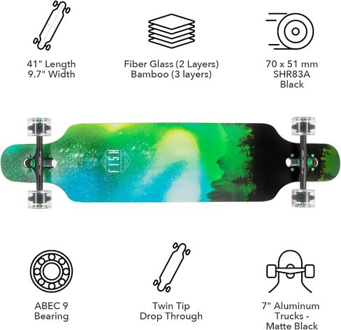 Long Board Skateboard for Adults Teenagers Kids Ages 6-12 Adults Men Women Complete Skateboard Cruiser for Cruising Carving Free-Style and Downhill 41 includes High-Speed Bearings & T-Tool in Saudi Arabia