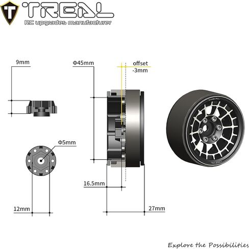 إطارات عجلات TREAL 1.9 (2) النوع A لزاحف 1:10 RC SCX10 III SCX10 II SCX10 TRX4 Capra 12 مم سداسي (أحمر) in Saudi Arabia