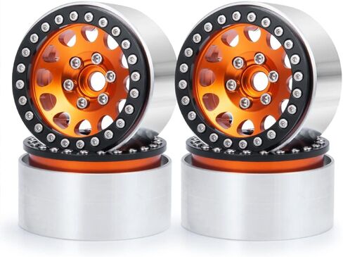RCLIONS 4 قطع من سبائك الألومنيوم مقاس 1.9 بوصة إطارات عجلات Beadlock عرض 30 مم للمحور SCX10، SCX10 II، SCX10 III، TRX4 1/10th RC قطع غيار السيارات الزاحفة (برتقالي) in Kuwait