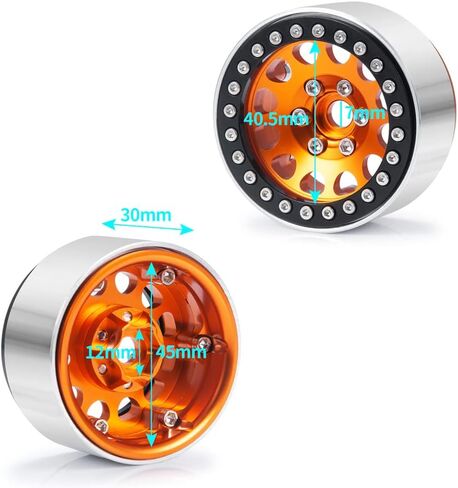 RCLIONS 4 قطع من سبائك الألومنيوم مقاس 1.9 بوصة إطارات عجلات Beadlock عرض 30 مم للمحور SCX10، SCX10 II، SCX10 III، TRX4 1/10th RC قطع غيار السيارات الزاحفة (برتقالي) in Kuwait