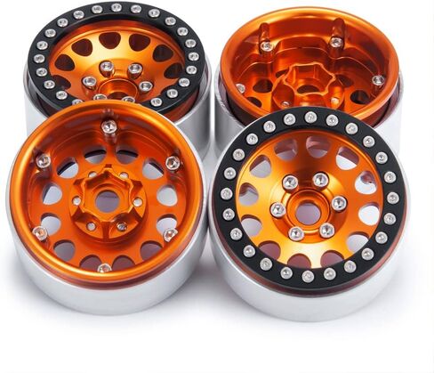 RCLIONS 4 قطع من سبائك الألومنيوم مقاس 1.9 بوصة إطارات عجلات Beadlock عرض 30 مم للمحور SCX10، SCX10 II، SCX10 III، TRX4 1/10th RC قطع غيار السيارات الزاحفة (برتقالي) in Kuwait