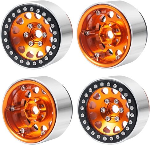 RCLIONS 4 قطع من سبائك الألومنيوم مقاس 1.9 بوصة إطارات عجلات Beadlock عرض 30 مم للمحور SCX10، SCX10 II، SCX10 III، TRX4 1/10th RC قطع غيار السيارات الزاحفة (برتقالي) in Kuwait