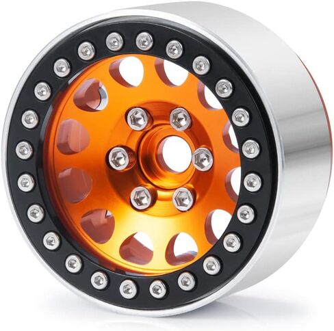 RCLIONS 4 قطع من سبائك الألومنيوم مقاس 1.9 بوصة إطارات عجلات Beadlock عرض 30 مم للمحور SCX10، SCX10 II، SCX10 III، TRX4 1/10th RC قطع غيار السيارات الزاحفة (برتقالي) in Kuwait
