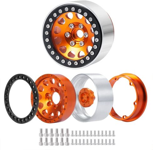 RCLIONS 4 قطع من سبائك الألومنيوم مقاس 1.9 بوصة إطارات عجلات Beadlock عرض 30 مم للمحور SCX10، SCX10 II، SCX10 III، TRX4 1/10th RC قطع غيار السيارات الزاحفة (برتقالي) in Kuwait
