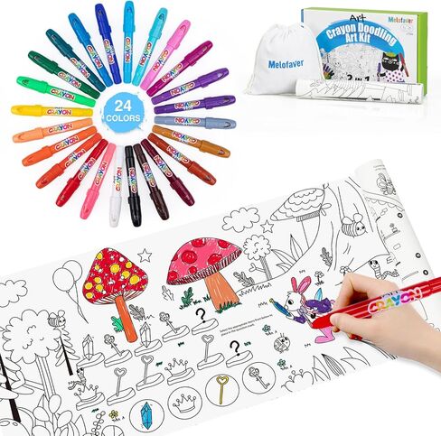 اقلام تلوين جامبو قابلة للغسل للاطفال الصغار، 24 لون، اقلام تلوين غير سامة وقابلة للالتواء، مجموعة اقلام جل حريرية كبيرة سهلة الحمل مع لفة ورق تلوين 11 انش × 157.5 انش، هدايا للاطفال الاولاد والبنات in Kuwait