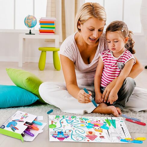 اقلام تلوين جامبو قابلة للغسل للاطفال الصغار، 24 لون، اقلام تلوين غير سامة وقابلة للالتواء، مجموعة اقلام جل حريرية كبيرة سهلة الحمل مع لفة ورق تلوين 11 انش × 157.5 انش، هدايا للاطفال الاولاد والبنات in Kuwait