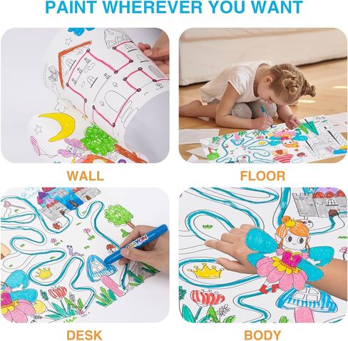 اقلام تلوين جامبو قابلة للغسل للاطفال الصغار، 24 لون، اقلام تلوين غير سامة وقابلة للالتواء، مجموعة اقلام جل حريرية كبيرة سهلة الحمل مع لفة ورق تلوين 11 انش × 157.5 انش، هدايا للاطفال الاولاد والبنات in Kuwait