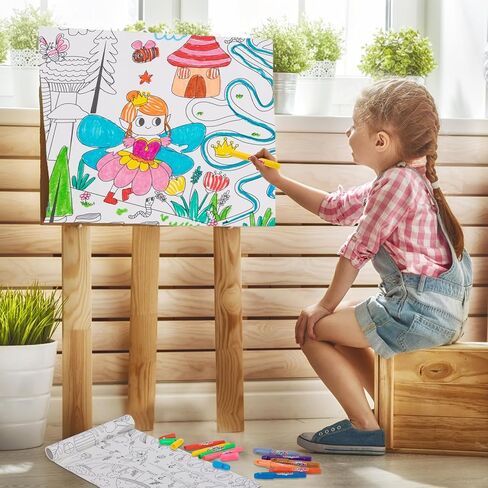 اقلام تلوين جامبو قابلة للغسل للاطفال الصغار، 24 لون، اقلام تلوين غير سامة وقابلة للالتواء، مجموعة اقلام جل حريرية كبيرة سهلة الحمل مع لفة ورق تلوين 11 انش × 157.5 انش، هدايا للاطفال الاولاد والبنات in Kuwait