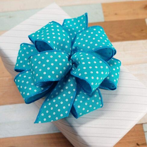 شريط سلكي منقط من CT Craft LLC لديكور المنزل، تغليف الهدايا، الحرف اليدوية، 1.5 بوصة × 10 ياردة × 1 لفة - تركواز/أبيض in Kuwait