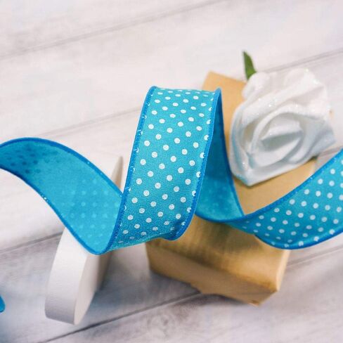 شريط سلكي منقط من CT Craft LLC لديكور المنزل، تغليف الهدايا، الحرف اليدوية، 1.5 بوصة × 10 ياردة × 1 لفة - تركواز/أبيض in Kuwait