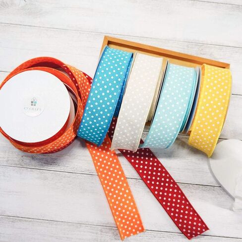 شريط سلكي منقط من CT Craft LLC لديكور المنزل، تغليف الهدايا، الحرف اليدوية، 1.5 بوصة × 10 ياردة × 1 لفة - تركواز/أبيض in Kuwait