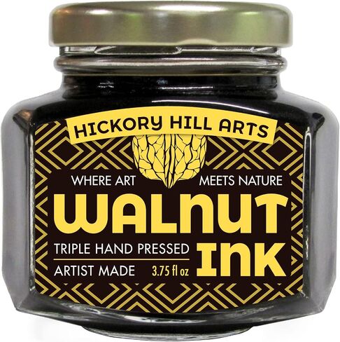 Handcrafted Walnut Ink, Large 3.75 Oz (112 mL) Comes in a Resealable Glass Inkwell for Calligraphy Dip Pens, Brushes, Dye or Stain in Saudi Arabia