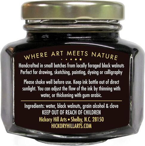 Handcrafted Walnut Ink, Large 3.75 Oz (112 mL) Comes in a Resealable Glass Inkwell for Calligraphy Dip Pens, Brushes, Dye or Stain in Saudi Arabia