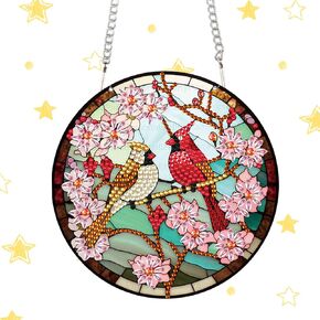 LazyFold Diamond Painting Kits Hanging Pendants，DIY 5D Flowers and Birds Crystal Rhinestone Wreath Kits,Diamond Art Crystal Diamond Art Window Pendants Home Garden Wall Door Birthday Festival Gift