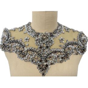 Zbroh Handmade Rhinestones Trin Lace Patches Sew on Beads Sequins Applique for Dress Clothes Neckline (deepgreen) in Saudi Arabia
