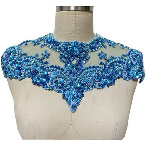Zbroh Handmade Rhinestones Trin Lace Patches Sew on Beads Sequins Applique for Dress Clothes Neckline (deepgreen)