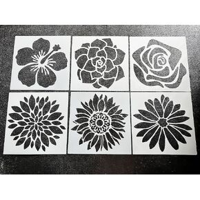 HELLATHUN 6pcs Reusable Large Flower Stencil (12x12 Inches), Sunflower Stencil, Rose Stencil, Dahlia Stencil, Floral Stencil for Painting on Furniture, Canvas, Paper, Fabric, Wall in Saudi Arabia
