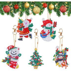 سلاسل المفاتيح اللوحة الماس عيد الميلاد، 5D DIY الماس اللوحة عدة، سانتا كلوز ثلج الماس اللوحة مجموعات، زخرفة اللوحة الماس، حلية قلادة حجر الراين، الماس اللوحة حلقة رئيسية in Kuwait