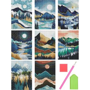 زينيري مجموعة رسم ماسية خماسية الابعاد للبالغين من 8 قطع، مجموعات رسم ماسية خماسية الابعاد للاطفال والمبتدئين، لوحات حفر كاملة مع ادوات لتزيين جدران المنزل (12×16 انش) in Kuwait