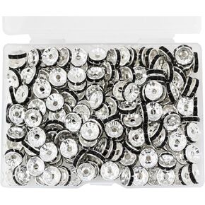 200Pcs Rondelle Spacer Beads, BetterJonny 10mm Rhinestone Spacer Beads Crystal Bead Spacers for Jewelry Making, Necklace, Bracelets (Silver)…