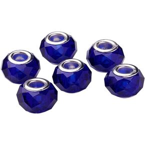 NBEADS 100PCS Midnight Blue Faceted Rondelle Crystal Glass Beads Handmade Lampwork European Large Hole Beads with Silver Tone Brass Cores Jewelry Beading Finding Supplies Crafts Accessories