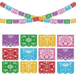 2Pack Mexican Party Banner, 18 Feet Plastic Fiesta Banner Cinco de Mayo Dia De Los Muertos Decor Day of The Dead Papel Picado Decorations in Kuwait
