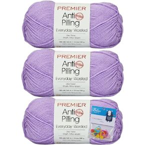 Premier Yarns Everyday Soft Worsted Anti-Pilling Crochet Knitting Yarn 3.5 Oz Each Skein #4 Worsted Weight 3 Pack Bundle with Bella's Crafts Stitch Markers (Snow White)