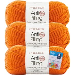 خيوط Premier Yarns Everyday Soft Worsted المضادة للوبر - 3.5 أونصة - #4 متوسطة الوزن - حزمة من 3 قطع مع أقلام تحديد الغرز من Bella's Crafts (الصدأ) in Kuwait
