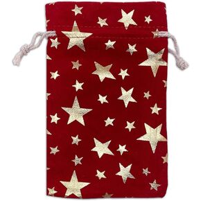 12-Pack 8x10 Red Velvet Gift Bags with Drawstring - (Gold Stars, Large) - Christmas Presents, Party Favors Pouches by TheDisplayGuys