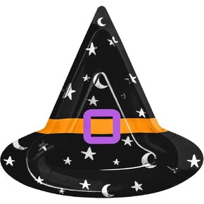 Datyiiha 50 قطعة من أطباق حفلات الهالوين مقاس 10 بوصات لحفلات الهالوين الورقية وقبعة الساحرة وأطباق أدوات المائدة للاستعمال مرة واحدة لتزيين طاولة الهالوين ومستلزمات الحفلات in Kuwait