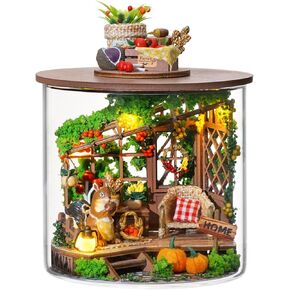 Spilay Dollhouse DIY Miniature Wooden Furniture Kit,Mini Handmade Doll House Model with Dust Cover & LED,1:24 Scale Creative Woodcrafts Toys for Adult Friend Lover Birthday Gift B067 in Kuwait