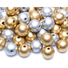 50Pcs Wood Round Beads in Gold and Black Colors, 20mm Smooth Loose Beads Spacer Beading Supplies for Farmhouse Beads Garland Craft Home Decor (4mm Hole)