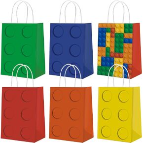 Building Block Party Gift Bags -24 PCS Building Blocks Theme Party Tote Bags for Kids Birthday - 6 Different Patterns Candy Bags Treat Bags For Birthday Party Supplies Favors Decoration in Kuwait